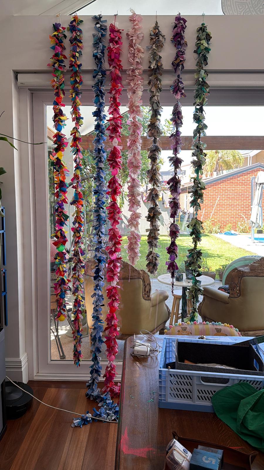 Garlands made from upcycled fabrics sourced locally