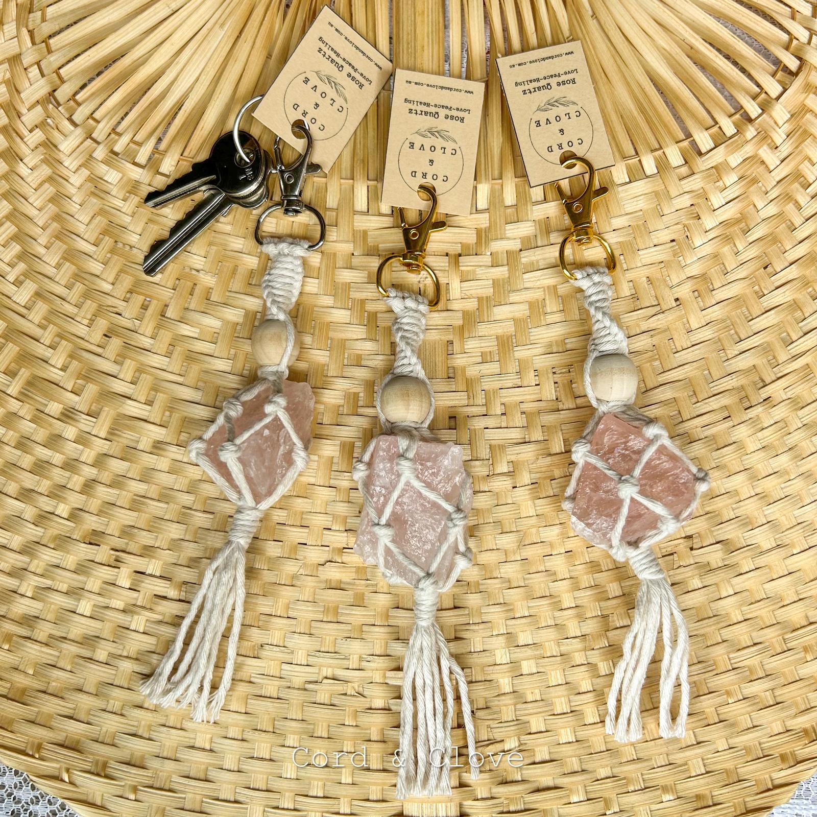 Macrame Wrapped Crystal Keychains