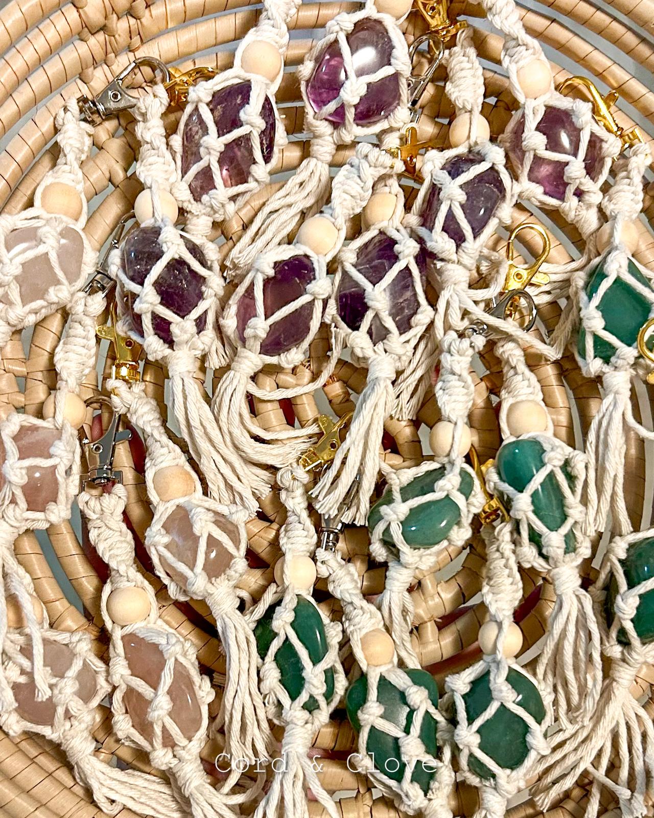 Macrame Wrapped Crystal Keychains