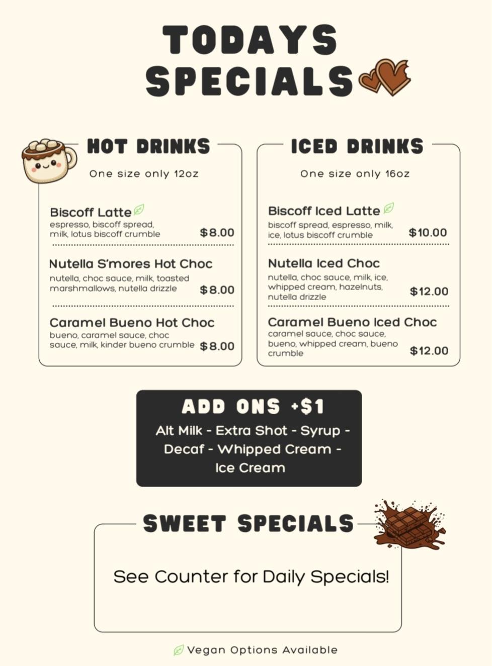 Specials menu 