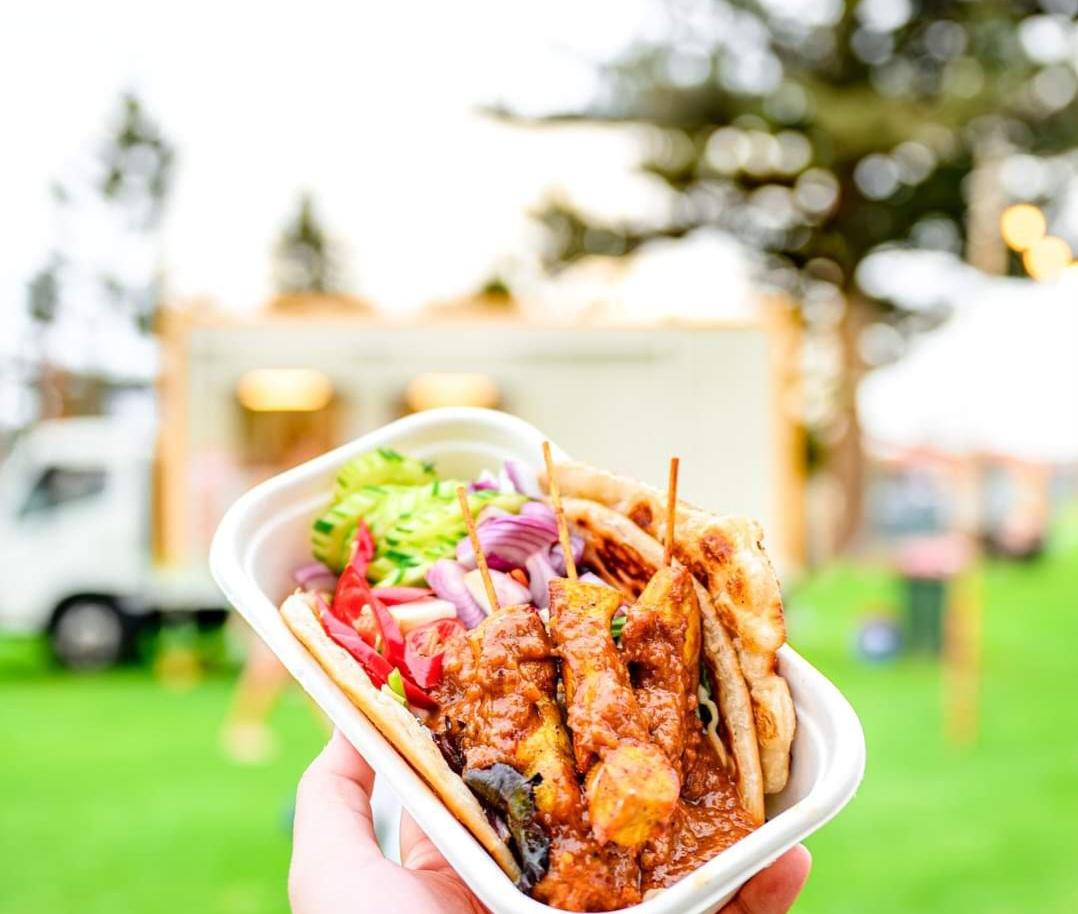 Satay chicken with Roti