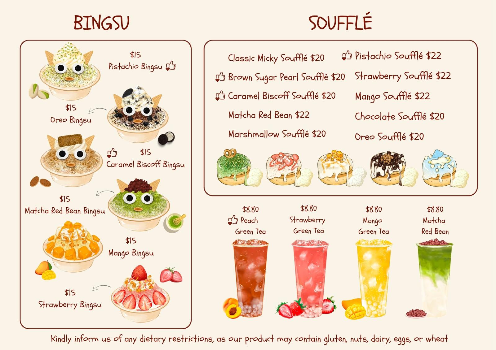 FuFuCream dessert menu