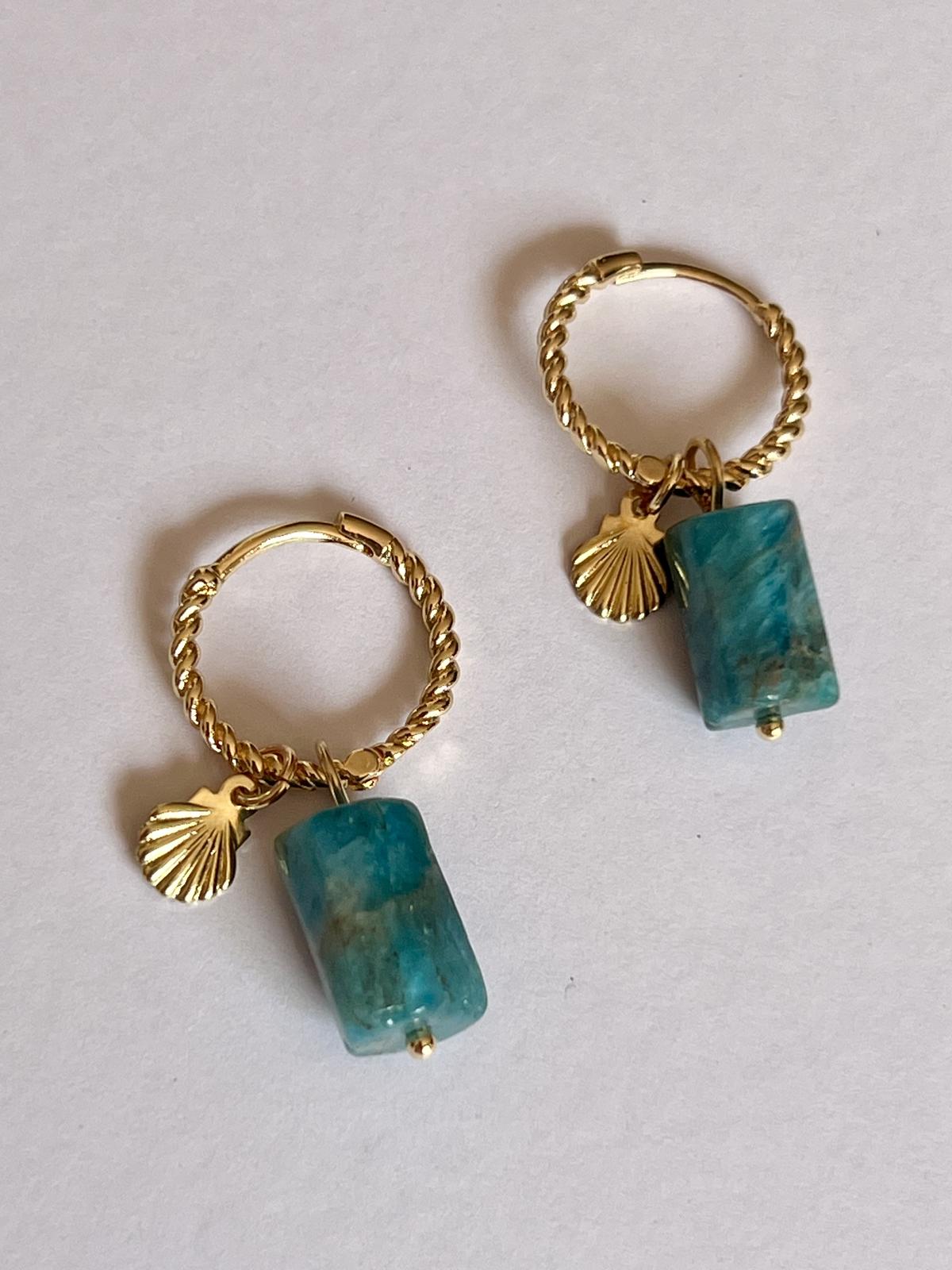 shell gemstone huggies