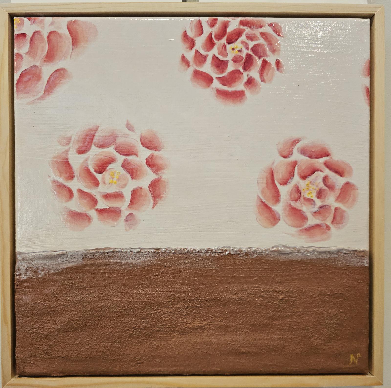 Tsubaki Chawan (Camellia Matcha Bowl, textured acrylic paint)