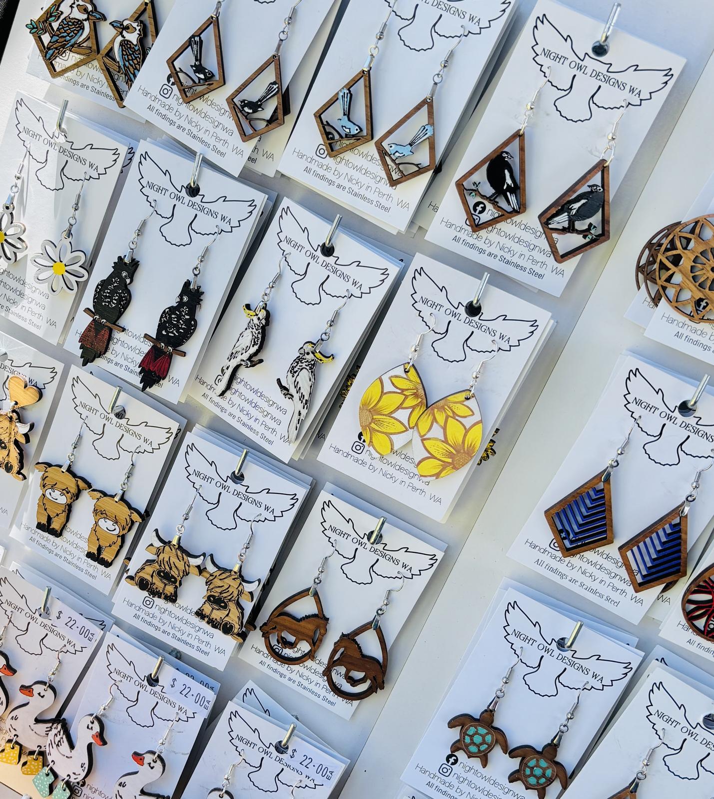 Unique Laser cut Wooden handpainted Earrings
