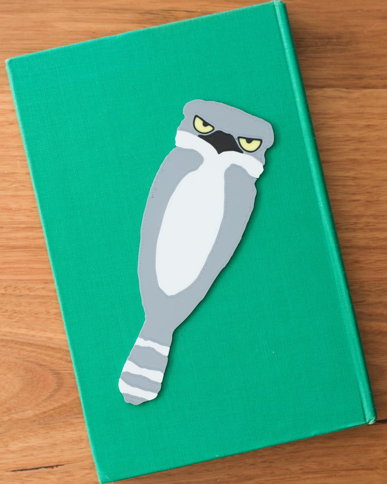 Tawny Frogmouth Bookmark - Ash Grey and Glow Yellow