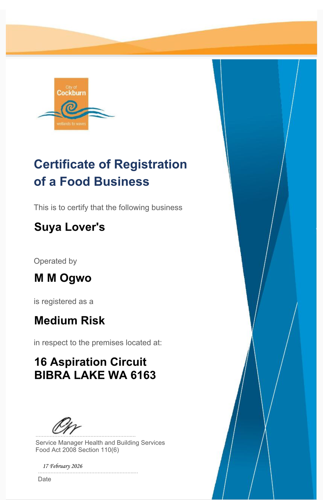 Food business registration