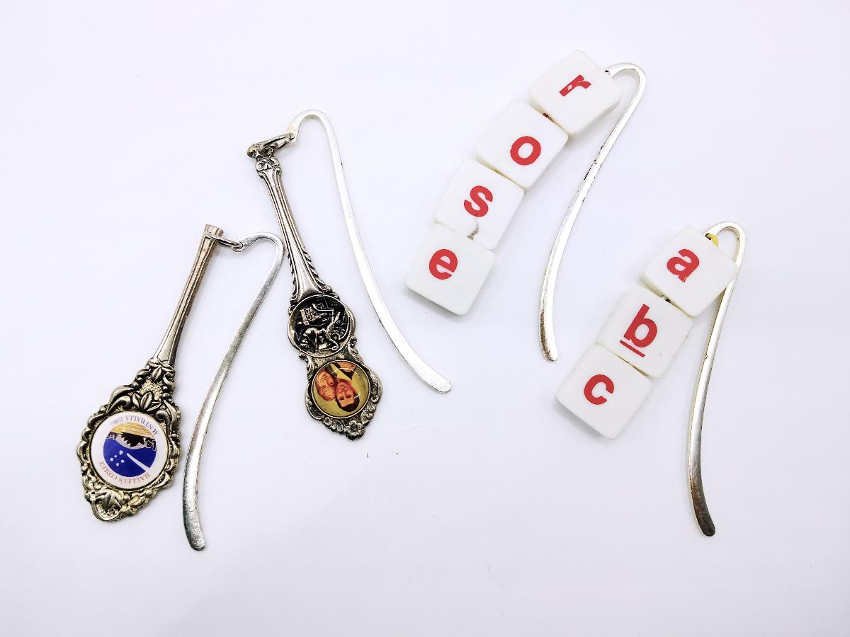 Bookmarks (repurposed/ recycled spoons and game pieces) 