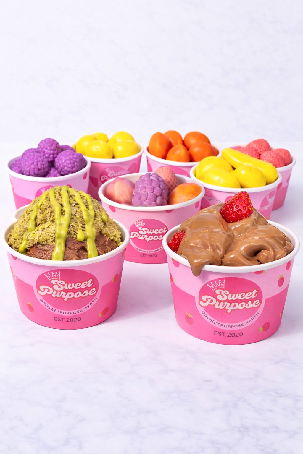 Menu: Fruit Pops (Fruit shaped ince cream) & Strawberry Cups