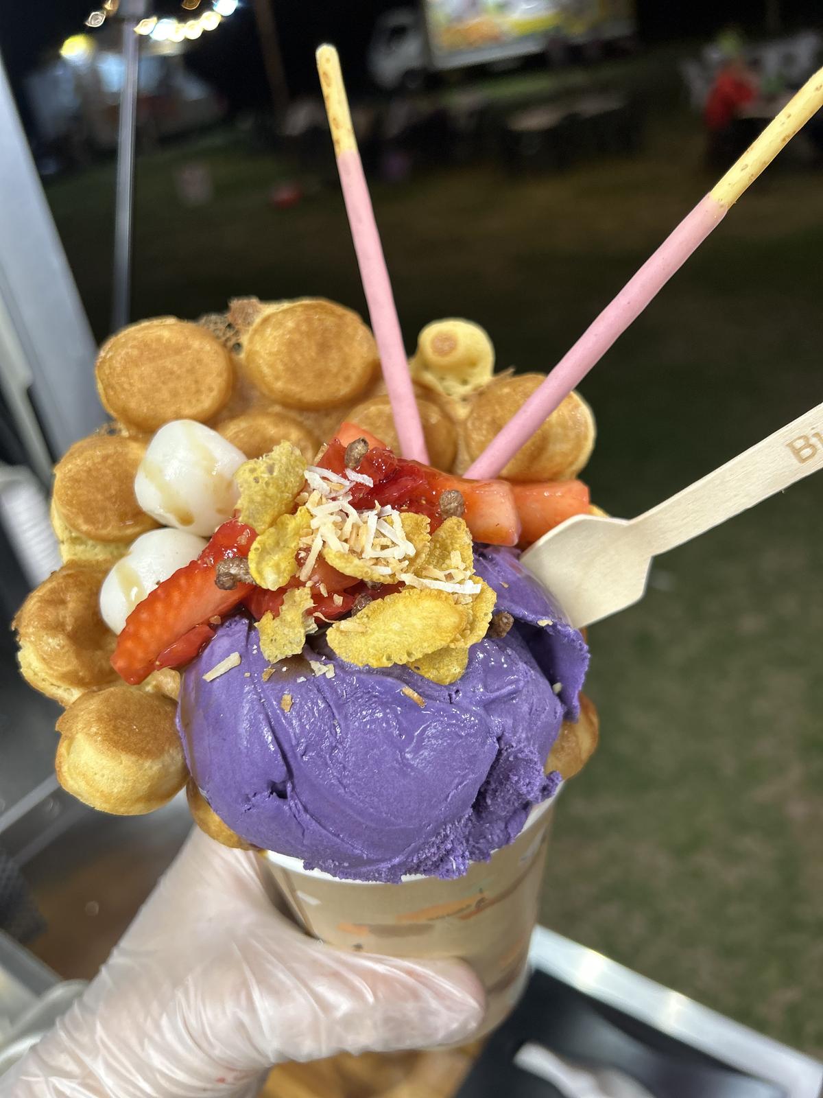 Egg Bubble Waffle Loaded Taro $16.5