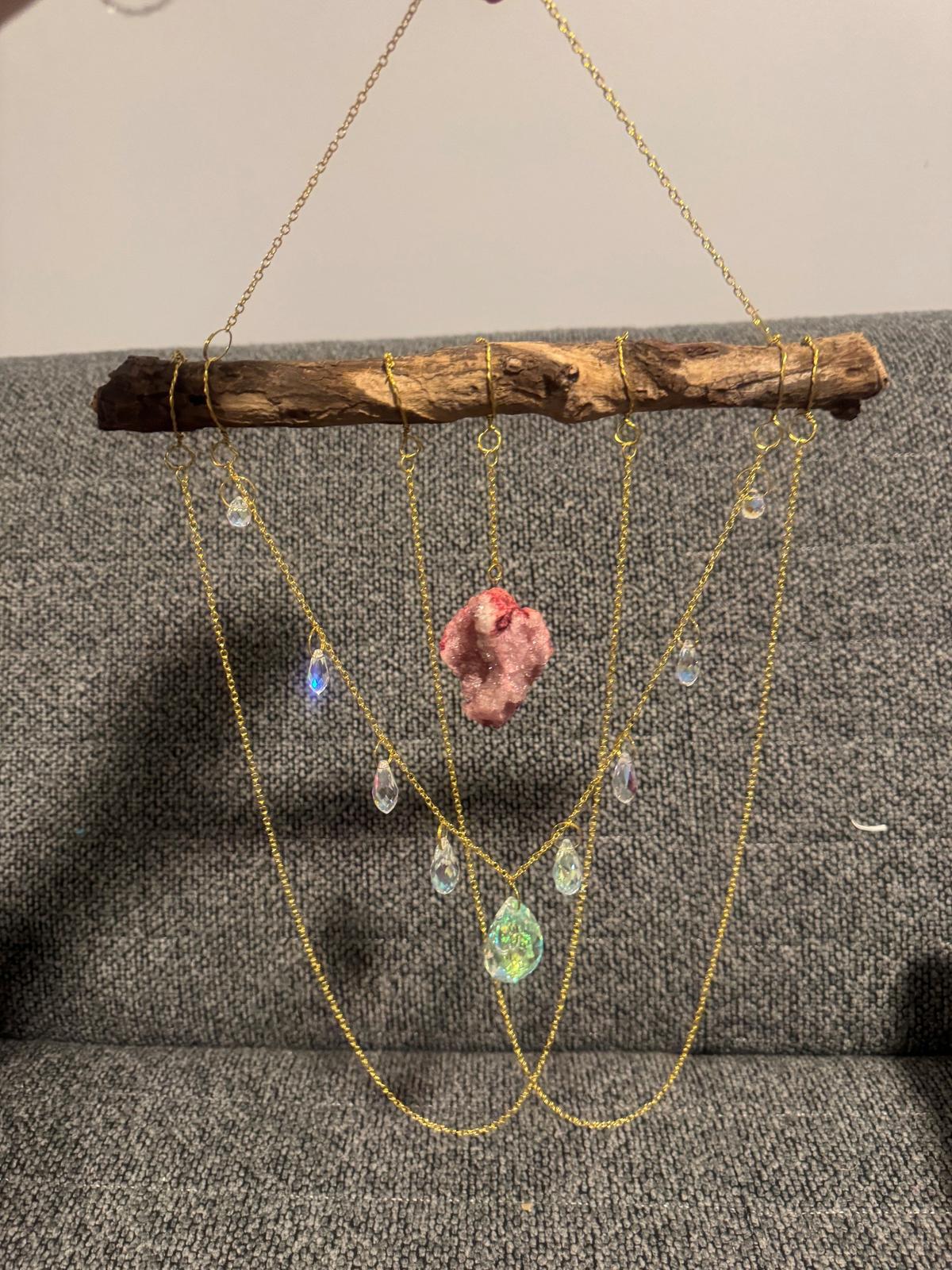 Natural wood and crystal sun catcher